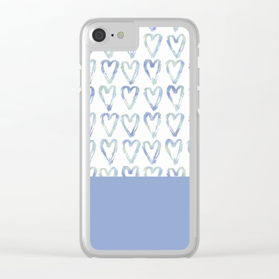 Heart Pattern Blue Clear iPhone Case