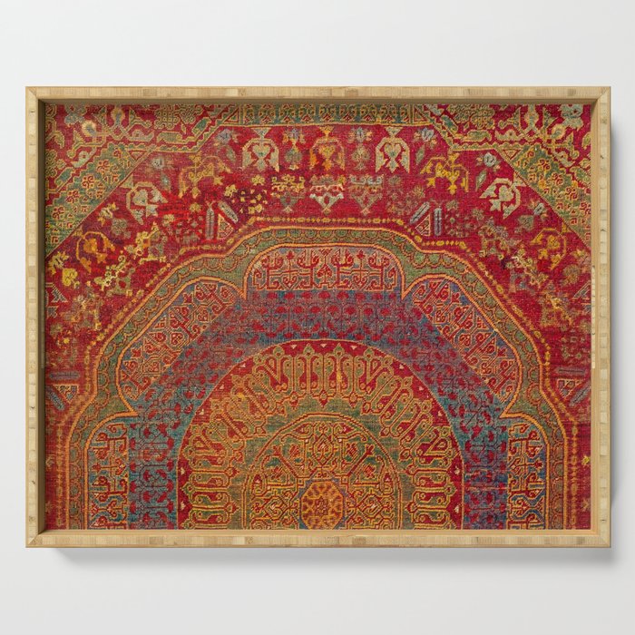 Bohemian Medallion VI // 15th Century Old Distressed Red Green Blue Coloful Ornate Rug Pattern Serving Tray