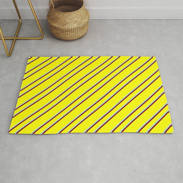 Yellow, Powder Blue, and Maroon Colored Stripes Pattern Rug