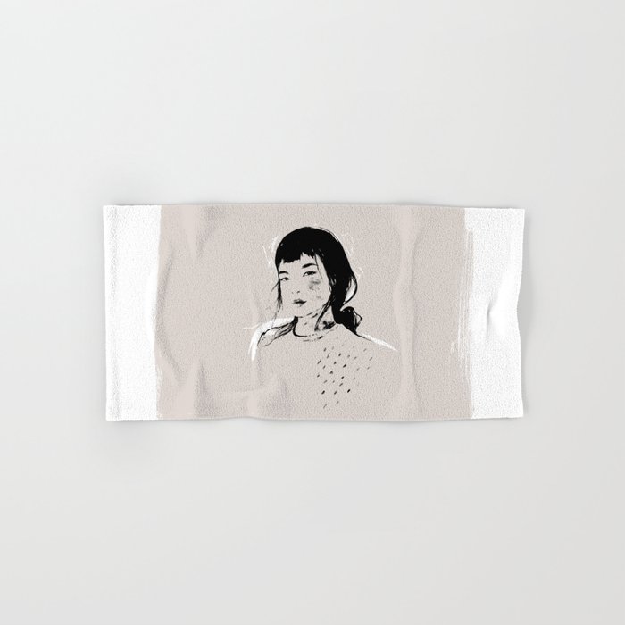 Modern Pencil Drawing Fine Art Portrait Asian Woman Hand Bath Towel By Go Alexxa Go Society6