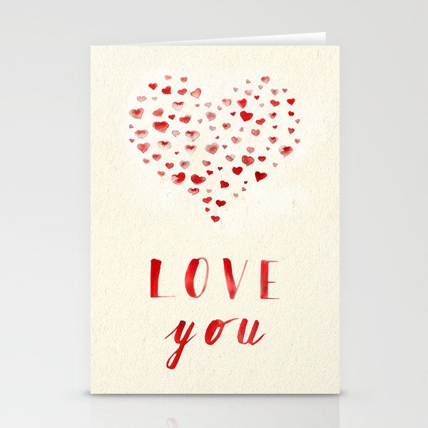 LOVE you! Watercolor Hearts. Valentine's Day Card Stationery Cards by  tanjica