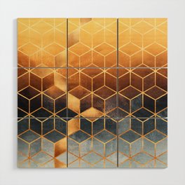 Golden Gradient Cubes Wood Wall Art