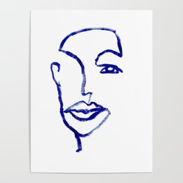 Face Line Drawing Woman 1 - Blue Poster