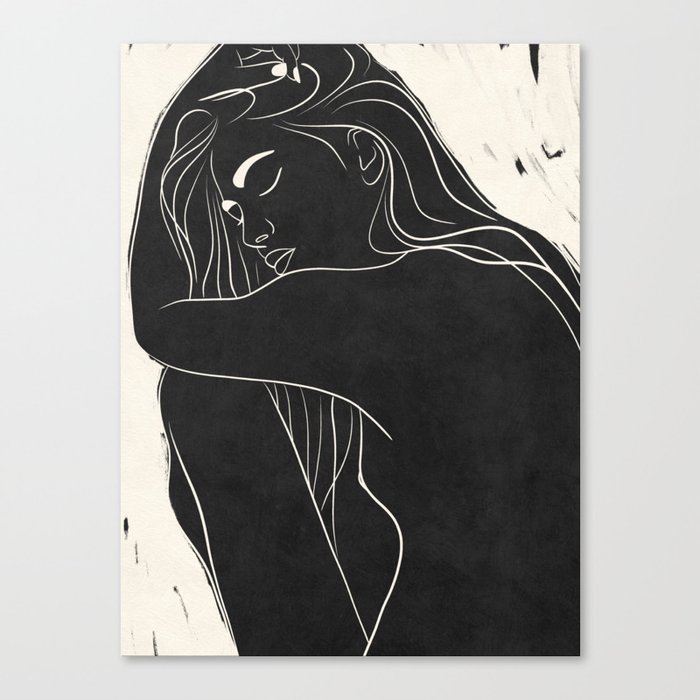 Abstract Nude Woman in Black – Nude Figure Art Canvas Print