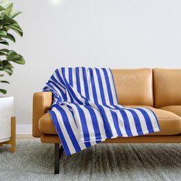 Cobalt Blue and White Vertical Deck Chair Stripe Throw Blanket