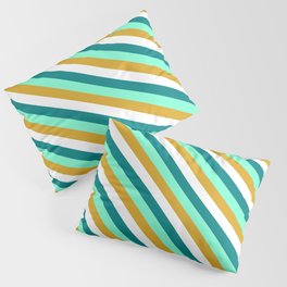 [ Thumbnail: Aquamarine, Goldenrod, White & Teal Colored Pattern of Stripes Pillow Sham ]