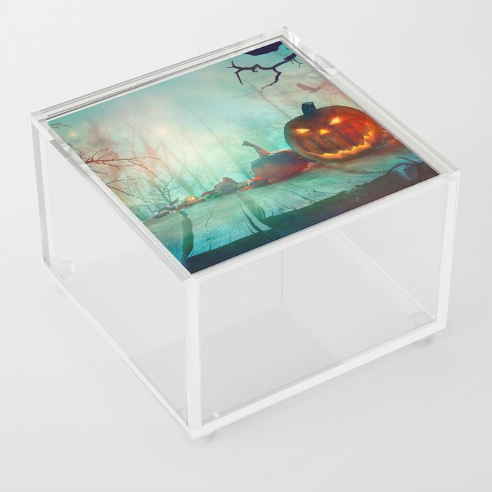 Halloween with Pumpkin and Dark Forest. Scary Halloween Design Acrylic Box