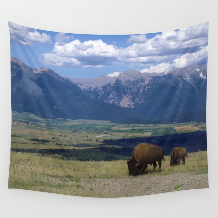Vast Frontier, Mountains and Bison Wall Tapestry