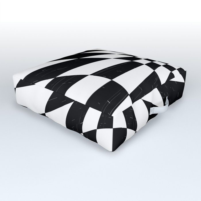 Abstract geometric infinite flower and star burst zebra pattern design in black and white Outdoor Floor Cushion