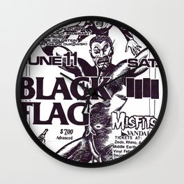Black Flag Show Flyer Wall Clock | Rockart, Typography, Ink Pen, White, Rocker, Bands, Masks, Hardcore, Black, Bandart 