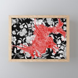 Asian Dragon on Black Floral Framed Mini Art Print