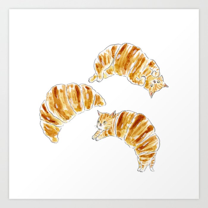 Croissant Cats Art Print Art Print