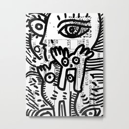 Creatures Graffiti Black and White on French Train Ticket Metal Print