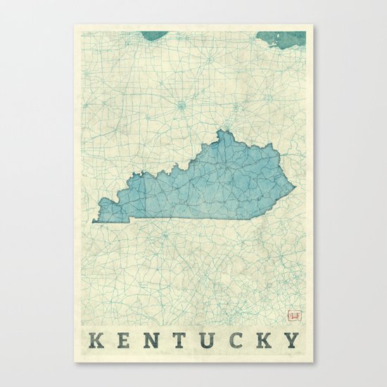 Kentucky State Map Blue Vintage Canvas Print