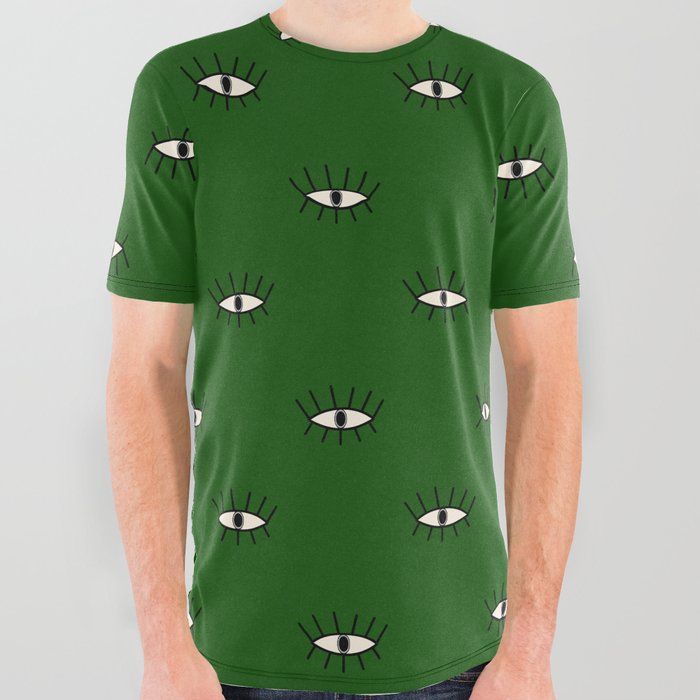 Green modern eyes pattern All Over Graphic Tee