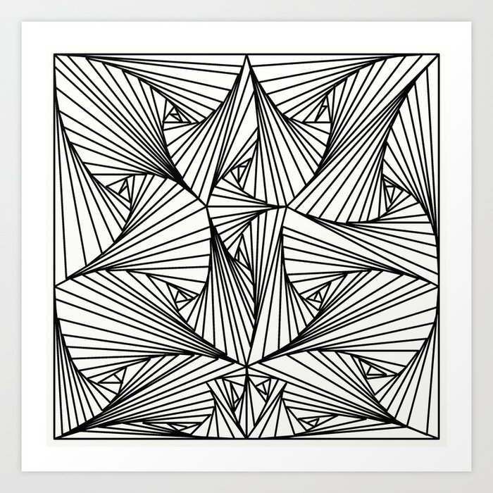 Black And White 3D Line Illusion Drawing Geometric Pattern Art