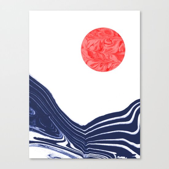 Furoshi - spilled ink marble water wave painting sun sea waves water aqua seaside abstract minimal Canvas Print