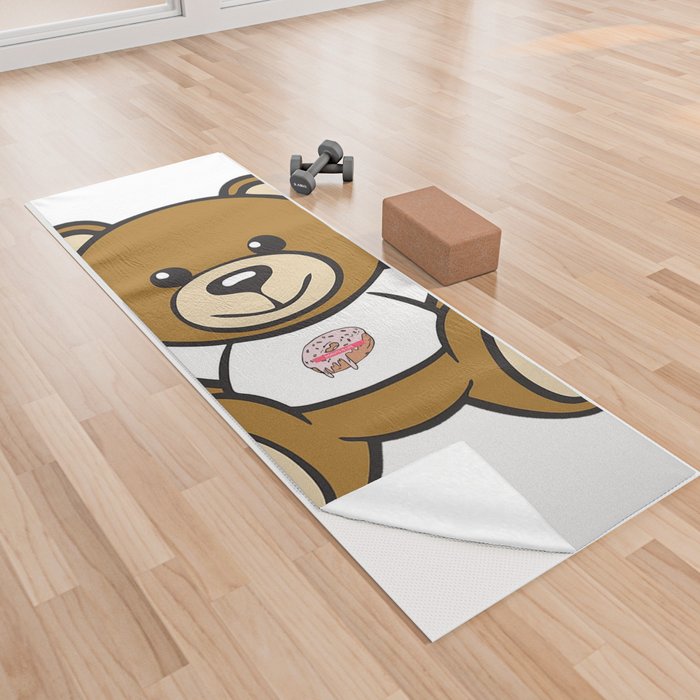 Teddy Bear with "donuts is life" t-shirt Yoga Towel