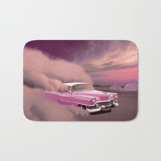 A pink cadillac and the Giza Pyramids Bath Mat
