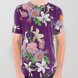 Bouquet of Flowers Illustrated Print All Over Graphic Tee