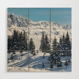 Winter landscape with snow-covered fir trees Wood Wall Art