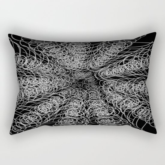 White Swirl Fractal on Black Rectangular Pillow