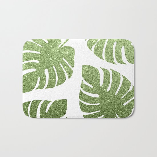 Glitter Monstera Leaves Bath Mat