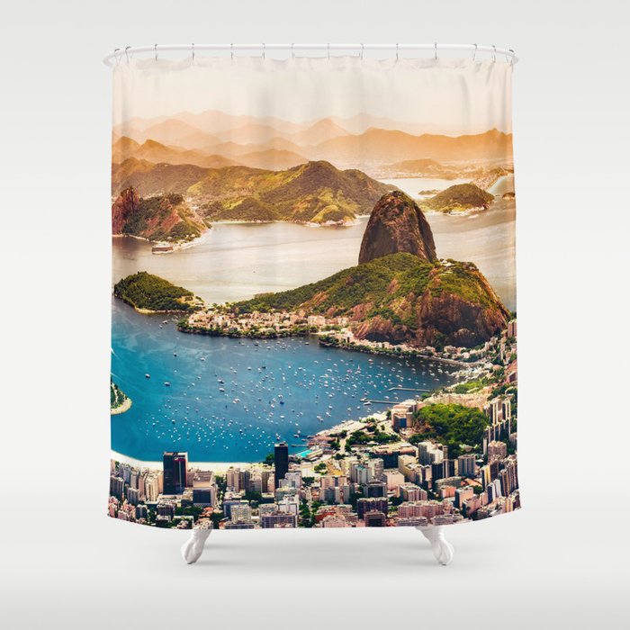Brazil Photography - Beautiful Sunset Falling Over Rio De Janeiro Shower Curtain
