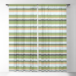 [ Thumbnail: Green, Brown, Light Cyan, and Black Colored Stripes/Lines Pattern Sheer Curtain ]