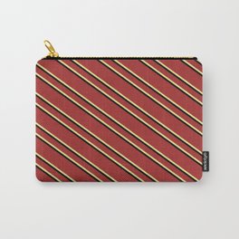 [ Thumbnail: Brown, Tan & Black Colored Lines/Stripes Pattern Carry-All Pouch ]