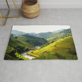  Mu Cang Chai, Rice Terrace Art Print Rug | Sheercurtain, Travelposter, Vietnam, Blackoutcurtain, Riceterrace, Green, Photo, Graphicdesign, Tegellalang, Water 