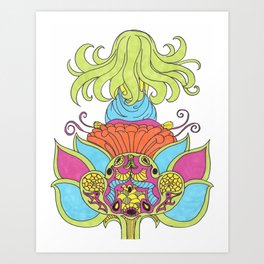 Art deco inspired flower sprite in bold colors Art Print
