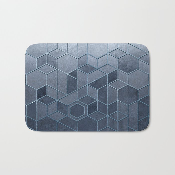 Geometric abstraction of hexagons on a blue relief background. Bath Mat