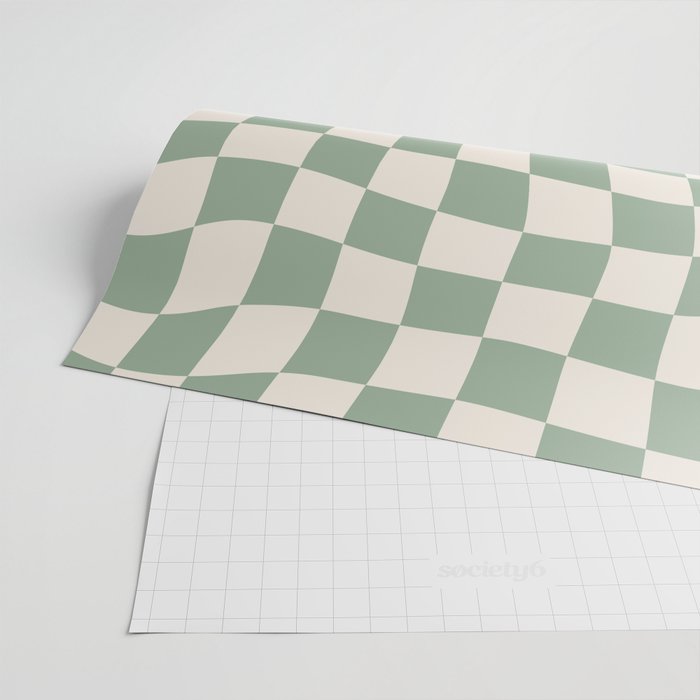 Sage Green Wavy Checkered Pattern Wrapping Paper by Cocoon Design