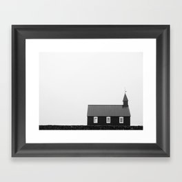 Budir Iceland - Minimalist Landscape, Black and White Photography Framed Art Print