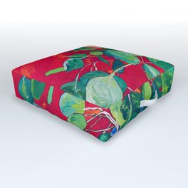 Two Proteas on Red, Pink, and Purple Floral Still Life with Fynbos Outdoor Floor Cushion