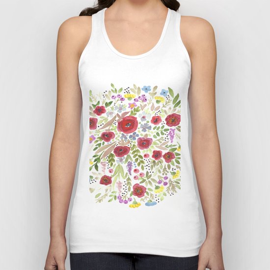 Hand drawn watercolor flowers, cute floral print Unisex Tank Top