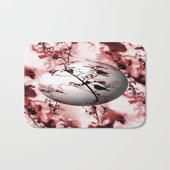 Silhouette of songbird on a branch in burgundy tone variation Bath Mat
