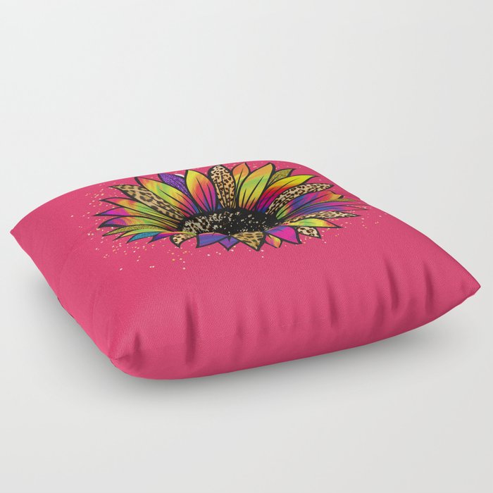 Bright Leopard Sunflower Pink Floor Pillow