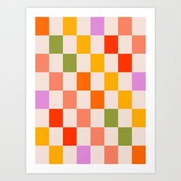 Mid Mod Colourful Sunny Check Pattern Art Print