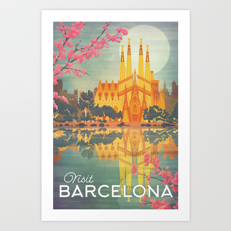 Barcelona Spain Vintage Travel Poster Art Print By Missyames Society6