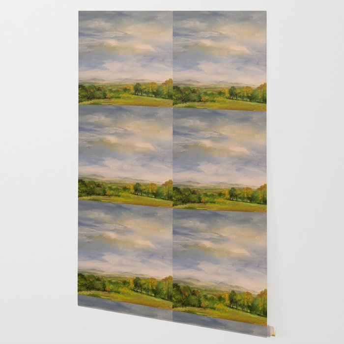 Scenic Autumn Late Afternoon In Vermont Nature Art Landscape Oil Painting Wallpaper By Betweentheweeds Society6