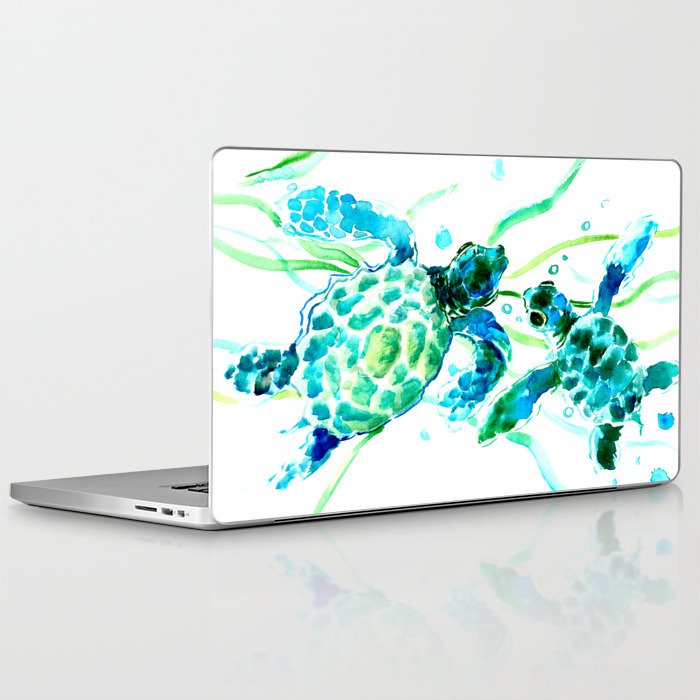 Laptop & Ipad Skin | Sea Turtles, Turquoise Blue Design by Surenart - 13