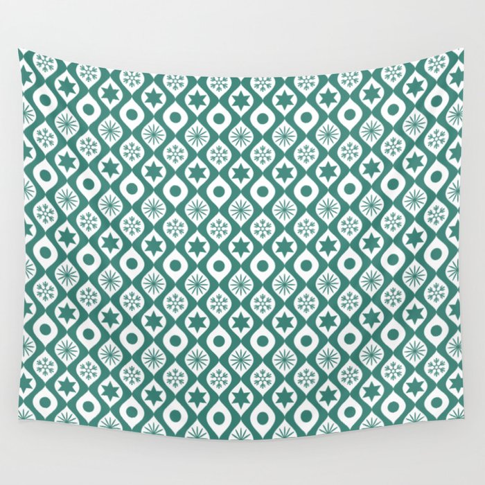 Green Blue Retro Christmas Pattern Wall Tapestry