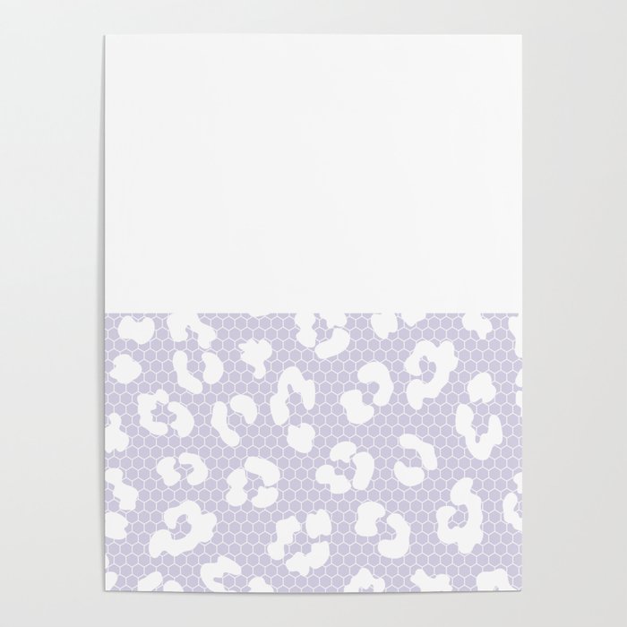 White Leopard Print Lace Horizontal Split on Pastel Lilac Poster