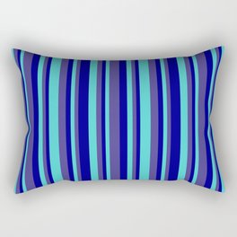 [ Thumbnail: Dark Blue, Dark Slate Blue & Turquoise Colored Pattern of Stripes Rectangular Pillow ]