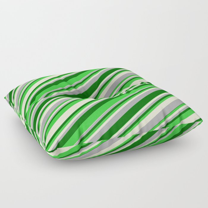Dark Gray, Dark Green, Lime Green & Light Yellow Colored Stripes/Lines Pattern Floor Pillow