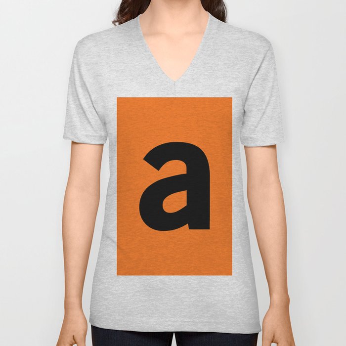 letter A (Black & Orange) V Neck T Shirt