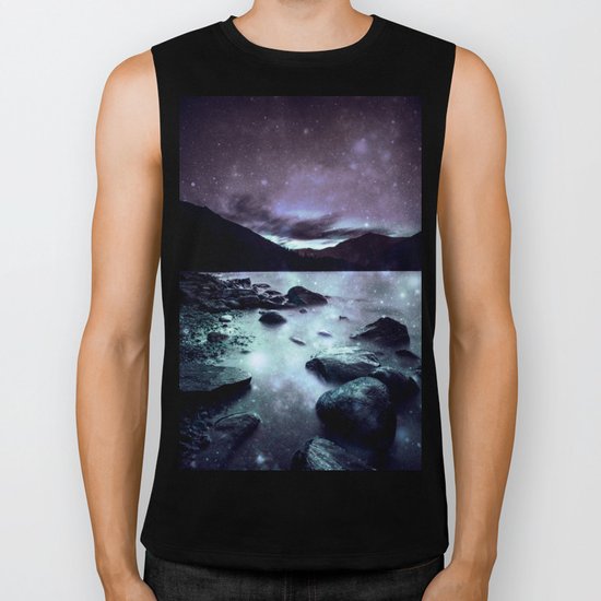 Magical Mountain Lake Aqua Lavender Biker Tank
