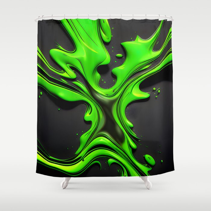 Green Paint Splash Design: Vibrant Neon Green Abstract Shower Curtain